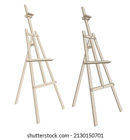 Wooden easel stands 3d projection without painting empty flat with shadows