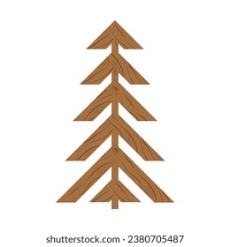 Wooden eco Christmas tree for home festive interior. Winter holidays symbol. House without plastic and waste concept. Alternative homemade reusable fir spruce pine
