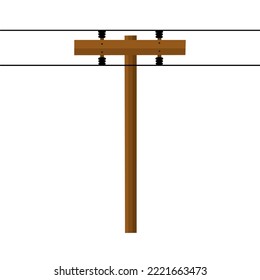 Wooden electric pole on a white background. Power supply for urban or rural lighting. Great for high voltage supply industry logos. Vector illustration