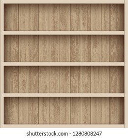 Wooden empty bookshelf. Shelves for the warehouse. Stock vector illustration.