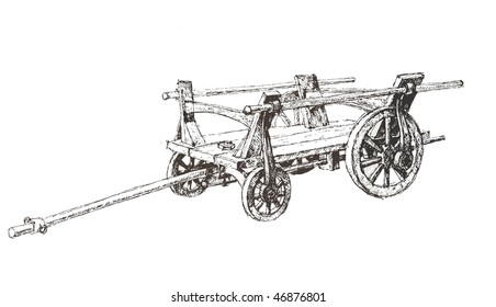 Wooden empty cart sketch isolated over white