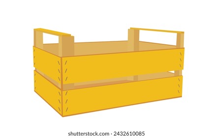 Ilustración vectorial de caja vacía de madera aislada sobre fondo blanco. Caja de madera para frutas, verduras, mercancías. Objeto de distribución para el envío del almacén. Paquete de productos agrícolas. Paquete orgánico.