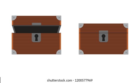 Wooden empty open and close chest isolated on the white background vector illustration
