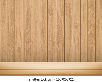 Wooden empty shelf. Blank table or workbench. Vector background