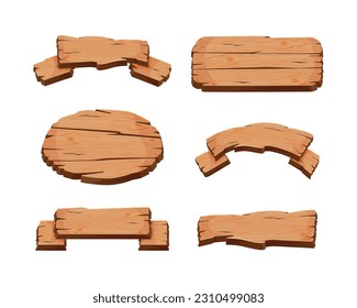 Wooden Empty Signboard Plank of Brown Timber Material Vector Set
