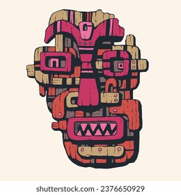 Wooden ethnic mask Wooden ethnic mask. Abstract cubist fantasy on the theme of an aboriginal mask. Hand drawn design element. Vector illustration