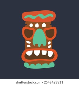 wooden ethnic statue with tosca nose in flat vector design.