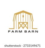 Wooden farm barn icon. Rustic vector emblem featuring a traditional wooden barn, capturing the essence of country life. Yellow house with black text for farm brands, ranch business, farmers market