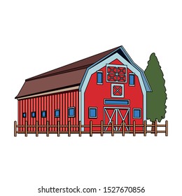 wooden farm barn and trees icon over white background, vector illustration