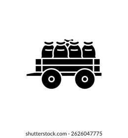 Wooden Farm Cart Filled with Bags of Fresh Grain with Open Side