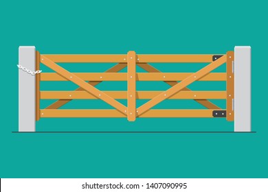 Wooden farm gates vector flat design.