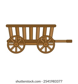 wooden farm wheelbarrow isolated on white background. Heavy agricultural machinery cartoon style