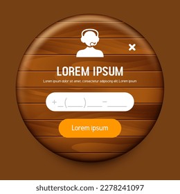 Wooden feedback form. Vector clipart isolated on brown background.