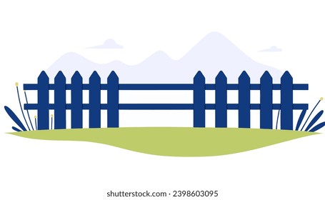 Wooden fence against the background of a landscape, flat vector illustration.