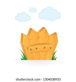 Wooden fence. Cartoon style face illustration.
Wooden fence in grass and clouds on background.