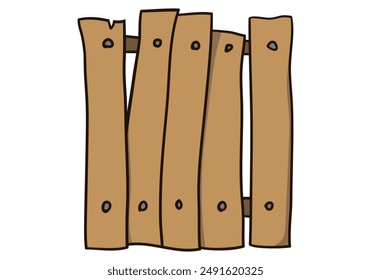 Wooden fence colored doodle vector illustration. Isolated on white background