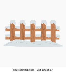 Wooden fence covered with snow vector illustration isolated on white background