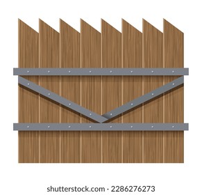 Wooden fence design. Rural fencing board construction in flat style. Enclosing planks, yards barrier. Farm or rural house boundary isolated on white background