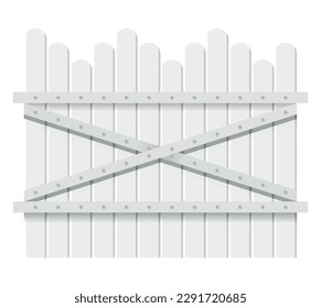 Wooden fence design. Rural fencing board construction in flat style. Enclosing planks, yards barrier. Farm or rural house boundary isolated on white background