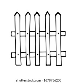 Wooden fence. Doodle style. Vector outline isolated element for design. 