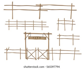 Wooden fence elements. Vector illustration