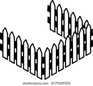 wooden fence for farm fields isometric outline concept, Picket or flat sticks Fencing vector icon design, Lawn and Gardening symbol, Farm and Plant sign, agriculture and horticulture equipment stock