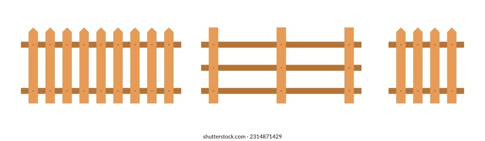 Wooden fence in flat style vector illustration isolated on white