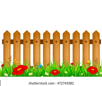 Wooden Fence Flower Bed Background Isolated Stock Vector (Royalty Free ...