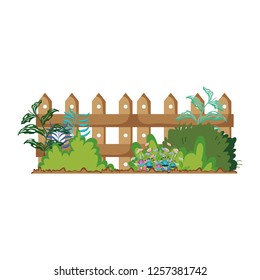 wooden fence with garden flowers scene
