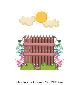 wooden fence with garden flowers scene