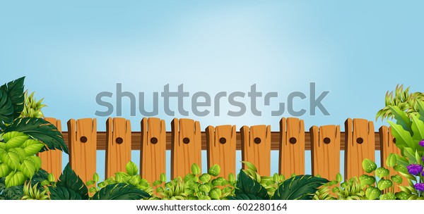 Wooden Fence Garden Illustration Stock Vector (royalty Free) 602280164 