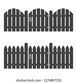 Wooden fence with gate. Garden fences isolated on white background. Vector illustration in flat style. EPS 10.