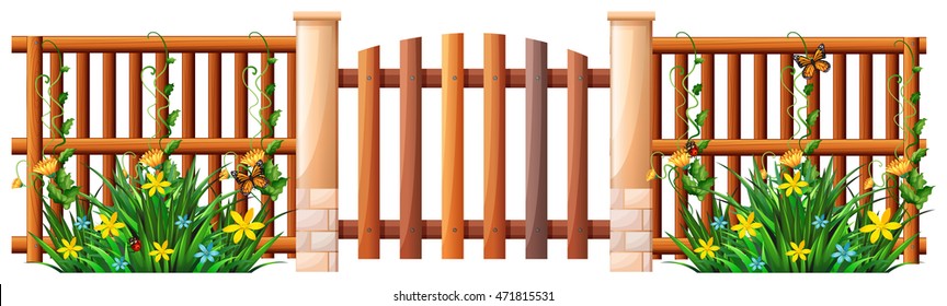 Wooden fence and gate illustration