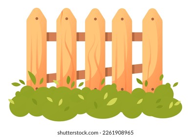 Wooden fence with grass. Cute vector illustration isolated on a white background