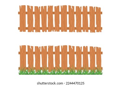 wooden fence and grass illustration isolated on white background