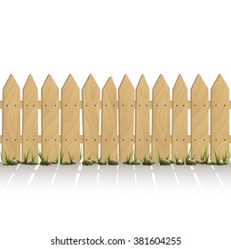Wooden fence with grass isolated on white background, illustration.