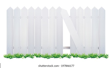 Wooden fence and grass on white background. Vector illustration.