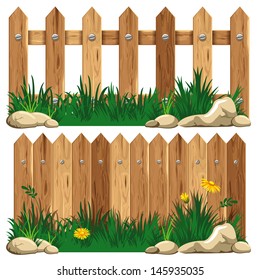 Wooden Fence And Grass. Vector Illustration.