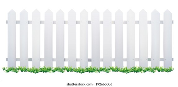 Wooden fence and grass. Vector illustration. 