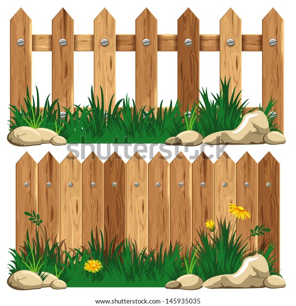 Wooden Fence Grass Vector Illustration Stock Vector (Royalty Free ...