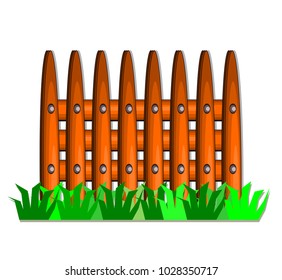 wooden fence and green grass on white background,vector