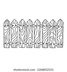 Wooden fence in hand drawn doodle sketch style. Vector illustration isolated on white background. Perfect for farm, happy Easter themes.