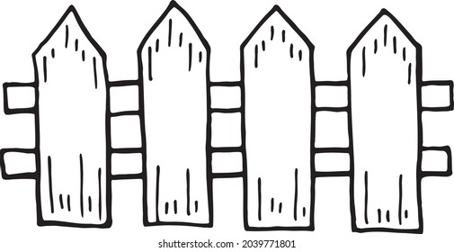 Wooden fence hand drawn vector doodle illustration. Cartoon fence. Isolated on white background. Hand drawn simple element