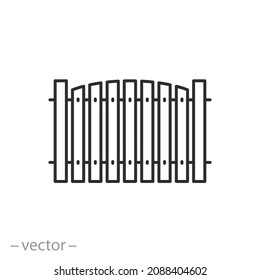wooden fence icon, garden barrier, fencing courtyard, thin line symbol - editable stroke vector illustration