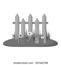 Wooden fence icon. Gray monochrome illustration of wooden fence vector icon for web