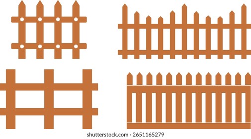 Conjunto de ícone de cerca de madeira. Símbolo de Esgrima de Jardim Clássico. Cerca de madeira simples cerca de piquete cársico que incorpora simplicidade e segurança suas linhas limpas e charme rústico.coleção de cerca de jardim de madeira.