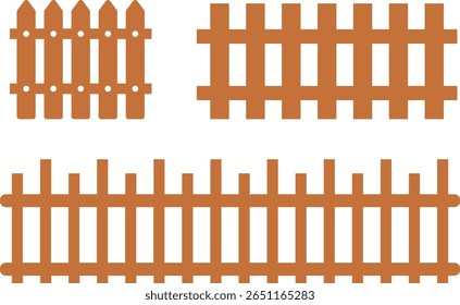 Conjunto de ícone de cerca de madeira. Símbolo de Esgrima de Jardim Clássico. Cerca de madeira simples cerca de piquete cársico que incorpora simplicidade e segurança suas linhas limpas e charme rústico.coleção de cerca de jardim de madeira.