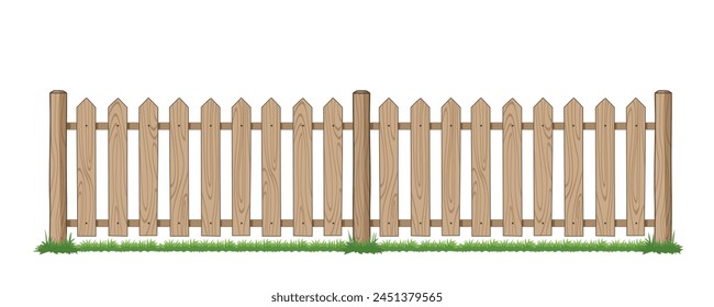 Wooden Fence in Light Brown Color, vector illustration isolated on white background, eps