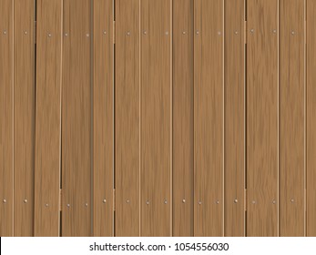 Wooden fence made of vertical slats. Seamless vector background.