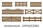 Wooden fence on white background. Decorative fence section. Stable fence. Vector Stock. EPS 10.